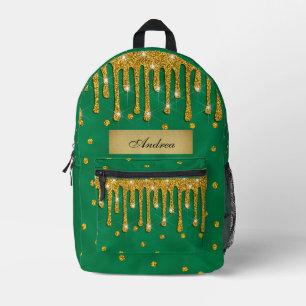 Mochila Impresa Kelly Verde con Drips de Purpurina Personalizados