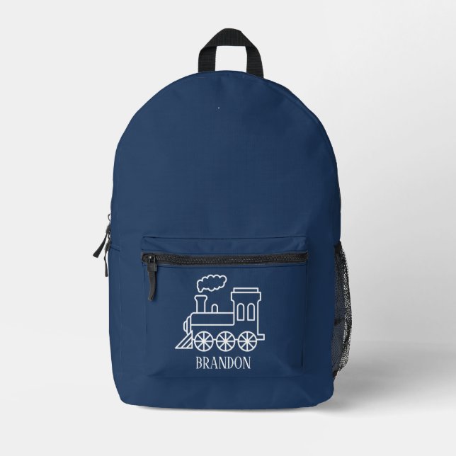Mochila Impresa Kids Train Boys Blue Custom Name (Anverso)