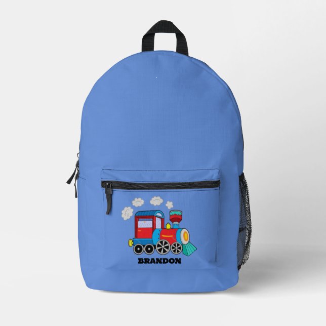 Mochila Impresa Kids Train Boys Blue Custom Name (Anverso)