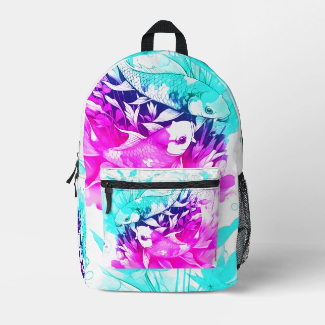 Mochila Impresa Koi Fish en rosa y azul (Anverso)