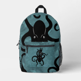 Mochila Impresa Kraken negro y azul desde lo profundo