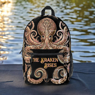 Mochila Impresa Kraken Steampunk Octopus Ornate Gold Black