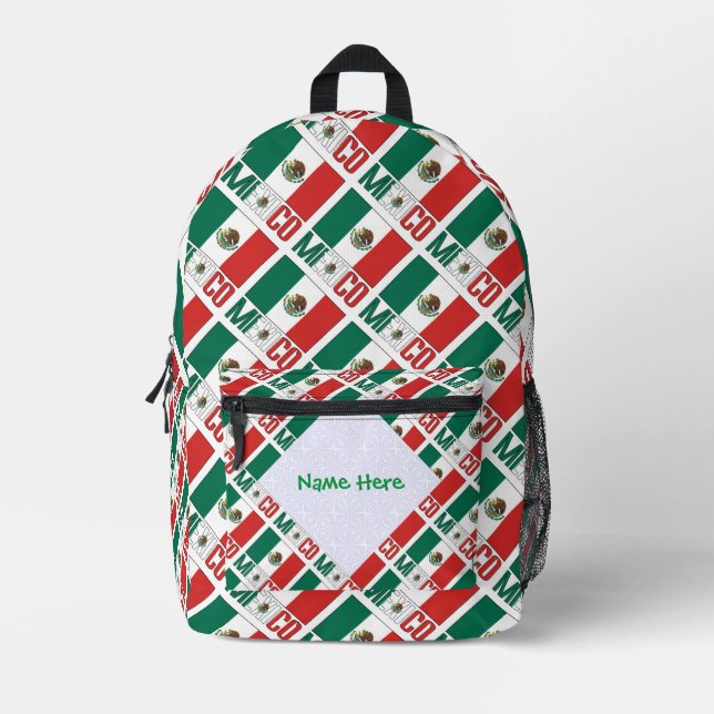 Mochila Impresa La bandera mexicana, la personalización del verde  (Anverso)