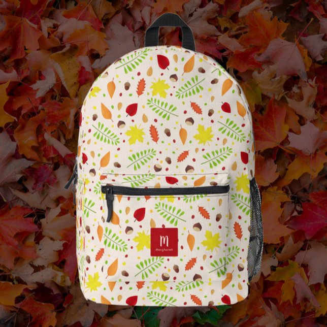 Mochila Impresa La caída colorida deja un nombre personalizado (Colorful fall leaves custom name backpack - personalize it with your name and monogram.)