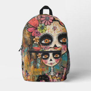 Mochila Impresa La Catrina Esqueleto con Corona de Flores