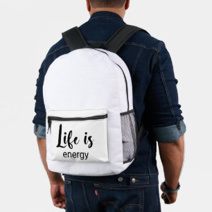 Mochila Impresa La vida es la energía, el tipo de letra negro, mot