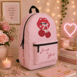 Mochila Impresa Labios de cereza femeninos y lindos