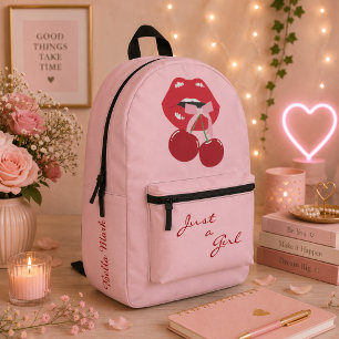 Mochila Impresa Labios de cereza femeninos y lindos