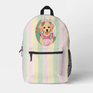 Mochila Impresa Labrador Cute Recuperador Líneas Pastel Cottagecor