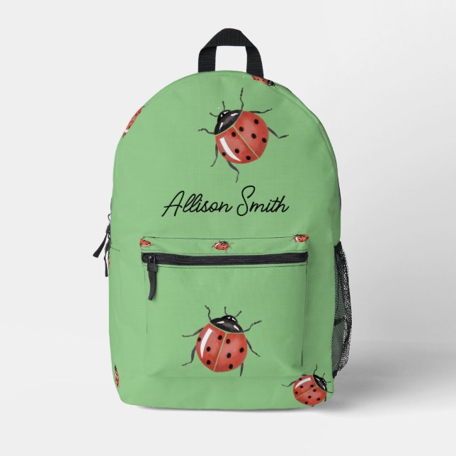Mochila Impresa Ladybug en verde claro personalizado (Anverso)