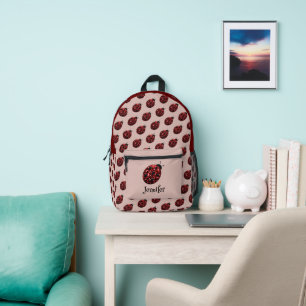 Mochila Impresa Ladybug enciende el rosa de patrón rojo nombre per
