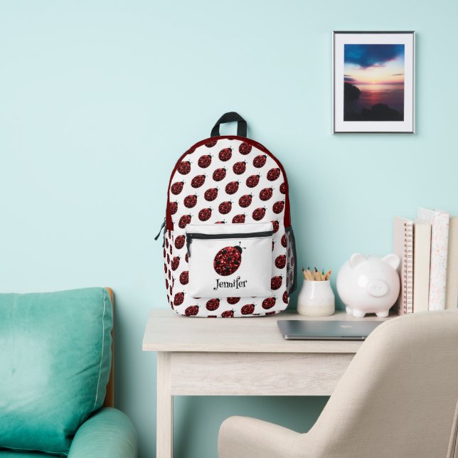 Mochila Impresa Ladybug provoca un patrón rojo nombre personalizad (in situ)