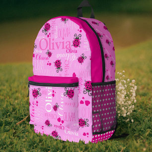 Mochila Impresa Ladybugs nombre personalizado por todo el rosa
