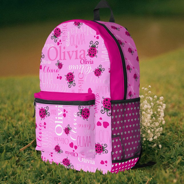 Mochila Impresa Ladybugs nombre personalizado por todo el rosa (Subido por el creador)