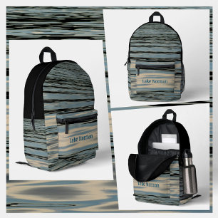 Mochila Impresa Lago Agua Azul Beige Black Wavy Stripes