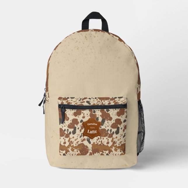Mochila Impresa Latte 100% Auténtico  | Estética de Café en Cuero  (Anverso)