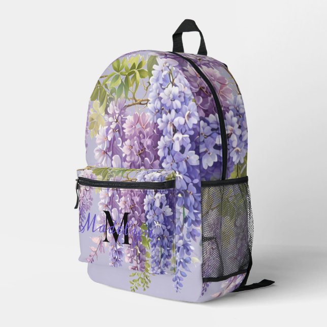 Mochila Impresa Lavanda púrpura acuarela glicinia floral lilac (Esquina derecha trasera )