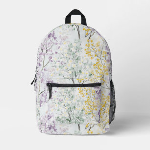 Mochila Impresa Lavanda Púrpura Amarillo Verde Floral