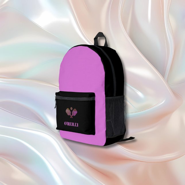 Mochila Impresa Lavanda y baloncesto de monograma moderno negro (Subido por el creador)