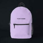 Mochila Impresa Lavender light purple Custom Name Backpack<br><div class="desc">Easily personalize this simple and cool backpack adding your name or custom text. A cool and modern design in cute lavender light purple featuring clear sans serif font, for a modern, professional and edgy look, perfect as custom gift for college students, high school, kids. The backpack can be customized in...</div>