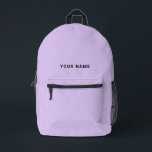 Mochila Impresa Lavender light purple Custom Name Backpack<br><div class="desc">Easily personalize this simple and cool backpack adding your name or custom text. A cool and modern design in cute lavender light purple featuring clear sans serif font, for a modern, professional and edgy look, perfect as custom gift for college students, high school, kids. The backpack can be customized in...</div>