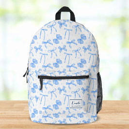 Mochila Impresa Lazo Coqueto Azul con Nombre Personalizado