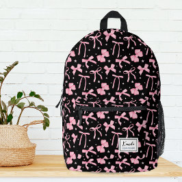 Mochila Impresa Lazo Coqueto Rosa Nombre Personalizado Negro