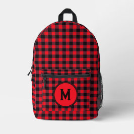 Mochila Impresa Leñador Rojo Patrón de Cuadro de Búfalo Monogramad