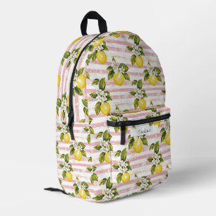 Mochila Impresa Leones y flores de época en franjas rosadas y blan