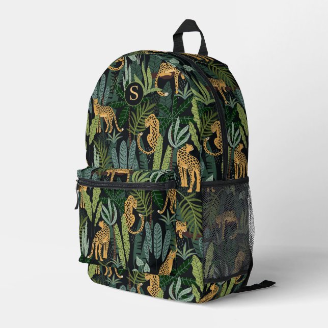 Mochila Impresa Leopard Jungle Forest Illustration Seamless Custom (Esquina derecha trasera )