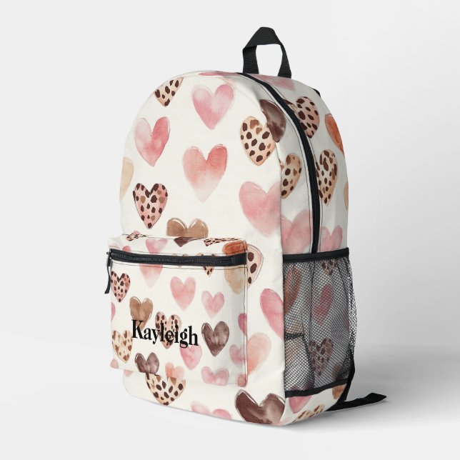 Mochila Impresa Leopard print Rubor Pink Cream Hearts (Esquina derecha trasera )