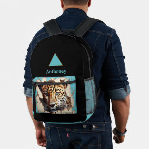 Mochila Impresa Leopardo 3D moderno con nombre personalizable