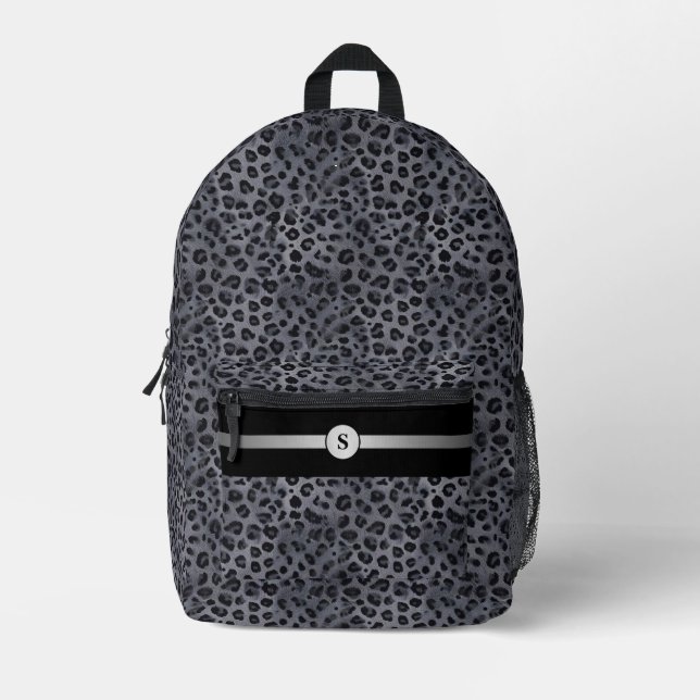 Mochila Impresa Leopardo Gris y Negro Personalizado Elegantemente  (Anverso)