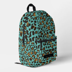 Mochila Impresa Leopardo Jaguar Animal Print Turquoise Custom Name