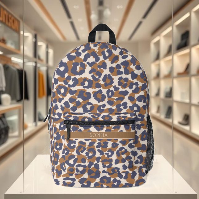 Mochila Impresa Leopardo Print-Blue y Brown- (Leopard print backpack-blue and brown-personalized)