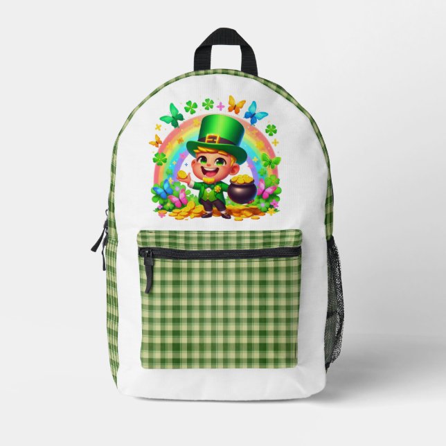 Mochila Impresa Leprechaun arcoiris con oro (Anverso)