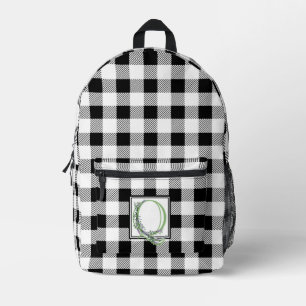 Mochila Impresa Letra elegante de gingham blanca negra Q