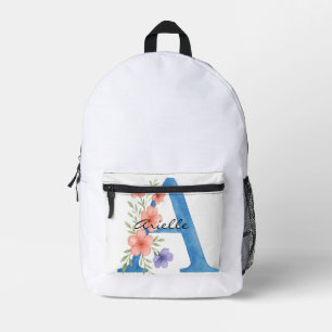 Mochila Impresa Letra floral acuarela personalizada monograma