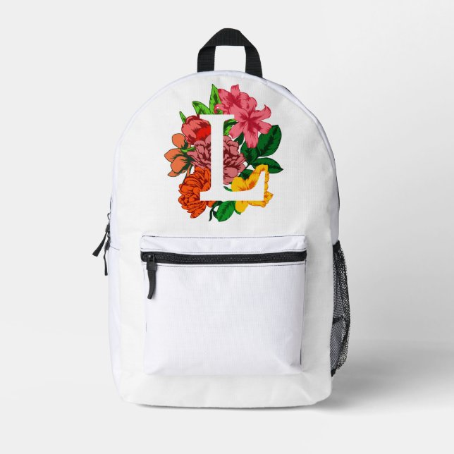 Mochila Impresa Letra mayúscula L monograma floral (Anverso)