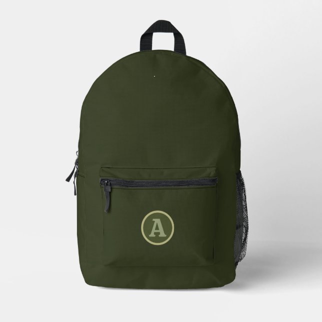 Mochila Impresa Letra personalizada de verde militar liso de moda. (Anverso)