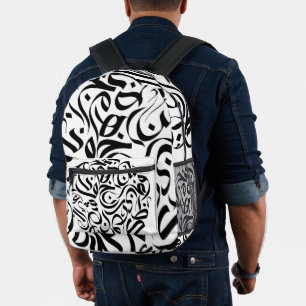 Mochila Impresa Letras árabes círculo negro دائرة حروف عربية