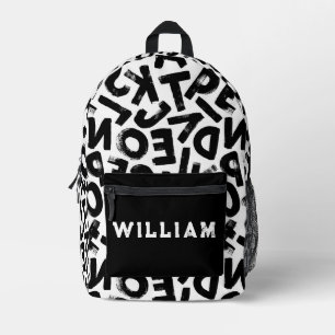 Mochila Impresa Letras de Graffiti Grunge en Blanco y Negro Genial