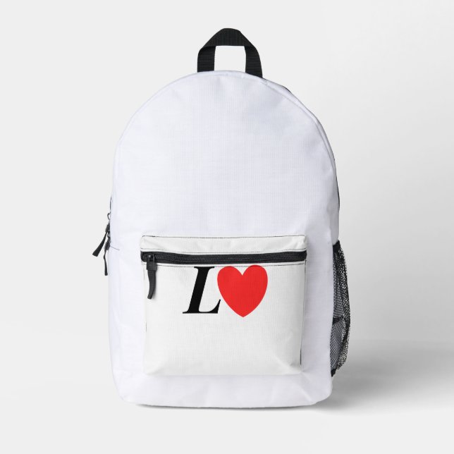 Mochila Impresa Letter L Heart - Valentine Initial Love Design (Anverso)