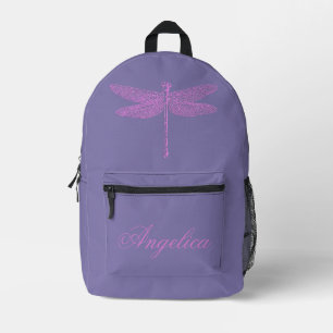 Mochila Impresa Libélula personalizable de fantasía rosa y púrpura