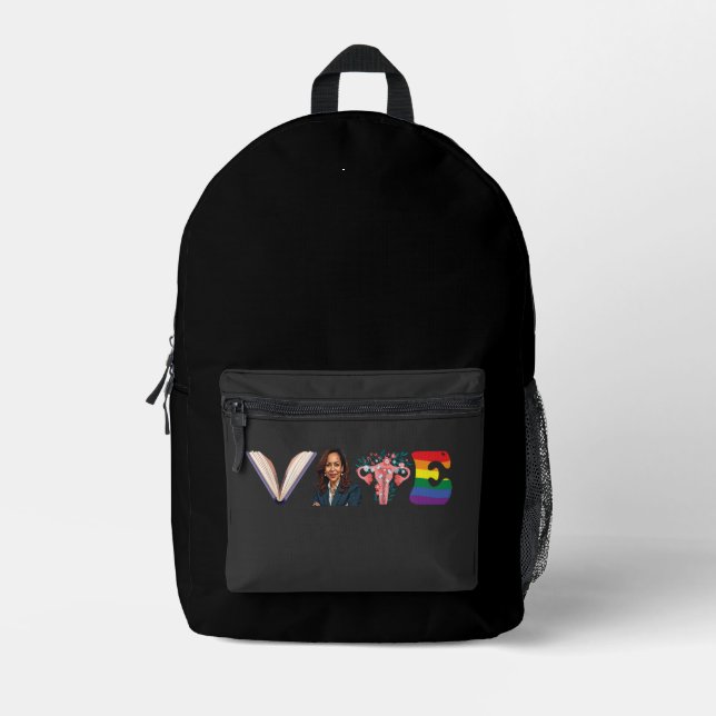Mochila Impresa Libros de VOTO Uterus LGBT Kamala Harris Walz Elec (Anverso)