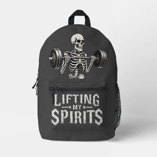 Mochila Impresa Lifting My Spirits Bodybuilding Skeleton Funny Gym (Anverso)