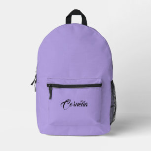 Mochila Impresa Lila Gris Pastel Nombre Personalizado Negro