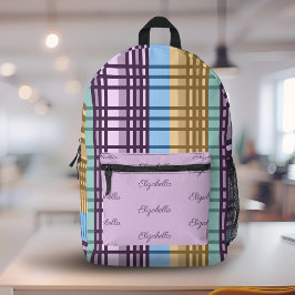 Mochila Impresa Lilac Azul Dorado Verde Estampado de Cuadros con N