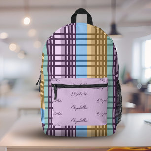 Mochila Impresa Lilac Azul Dorado Verde Estampado de Cuadros con N