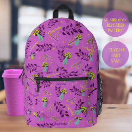 Mochila Impresa Lilac Lavander Whimsical Mushrooms Preescolar